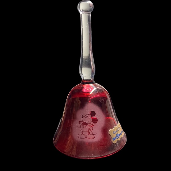 Vintage Walt DisneyWorld Crystal Arts Etched Red Mickey Mouse Bell - Picture 2 of 5